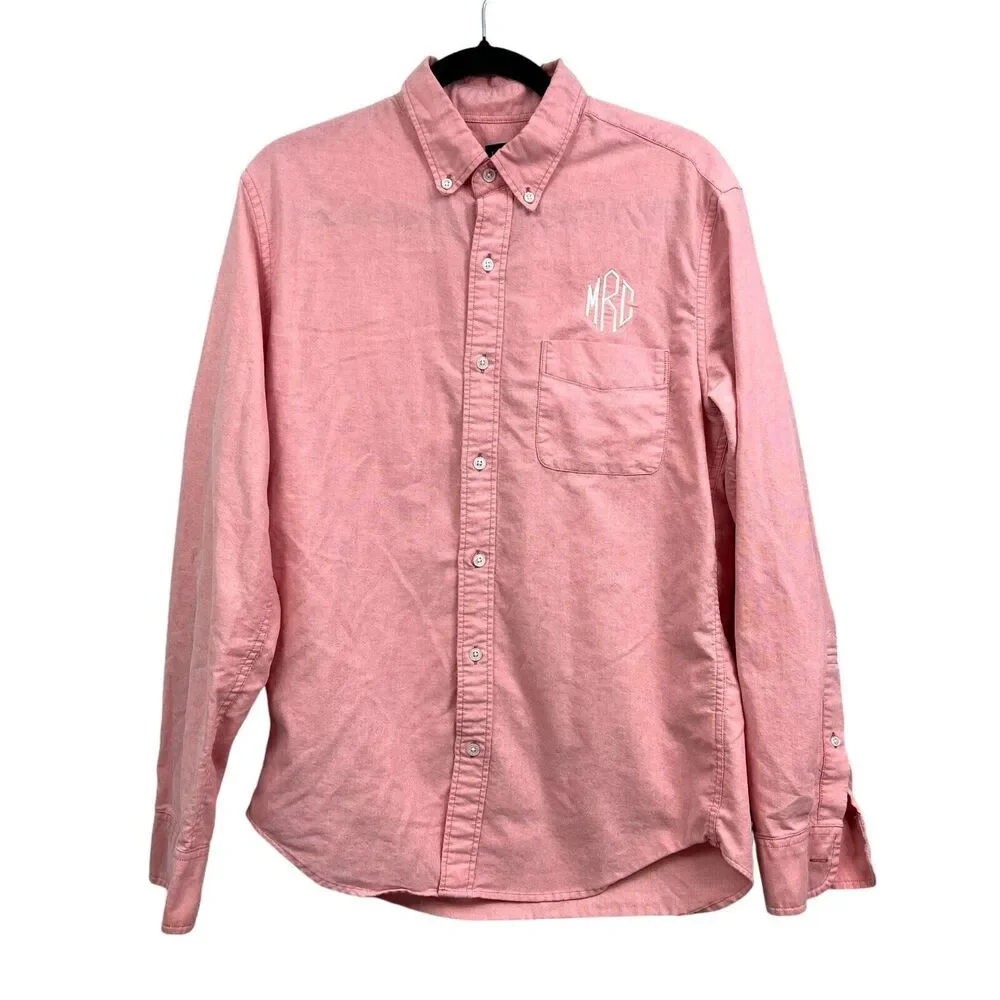 J. Crew Men Shirt Flex Button Down Monogram Pocket Long Sleeve Pink M 15-15.5*